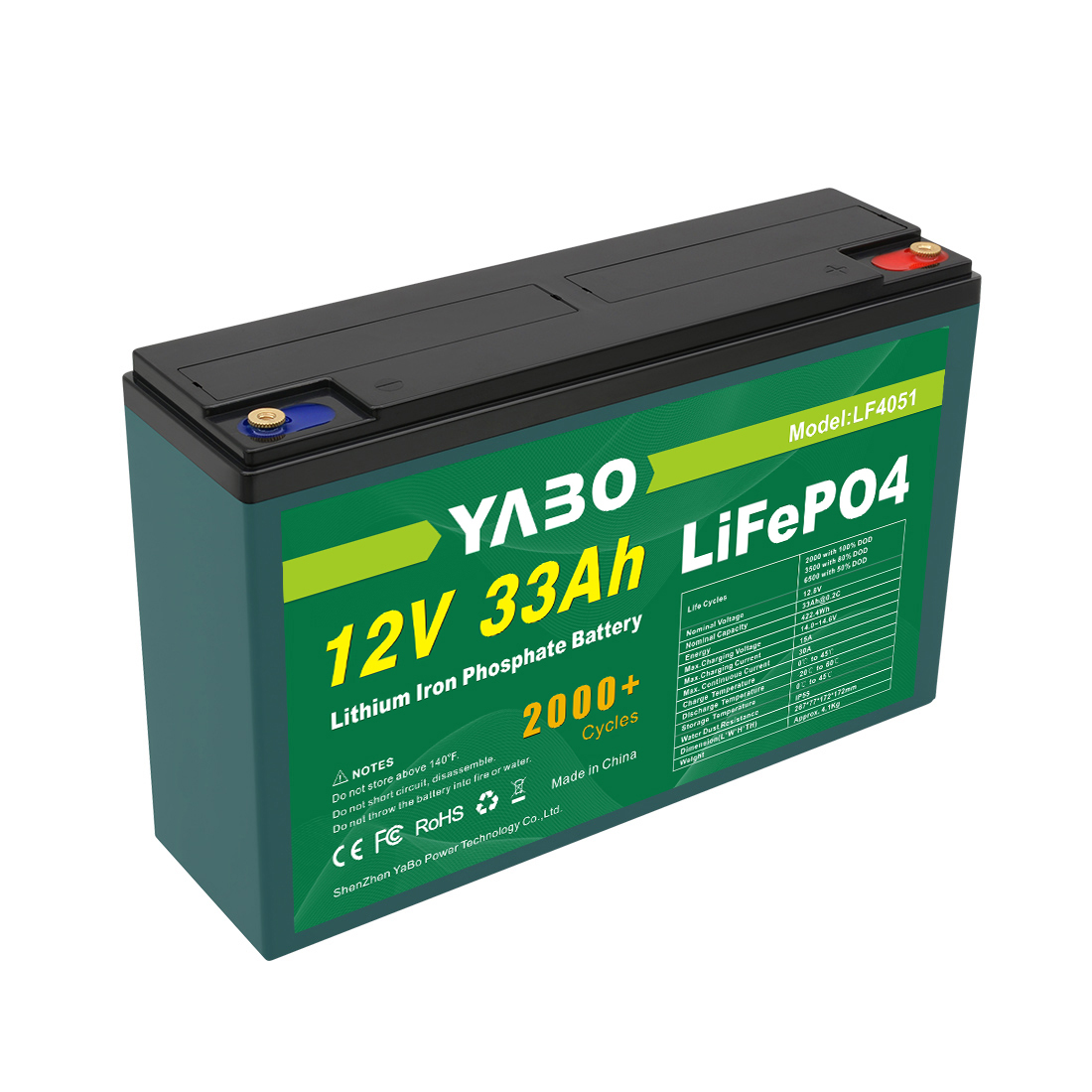 12V 33Ah Marine-Grade Lithium Phosphate LiFePO4 for Marine